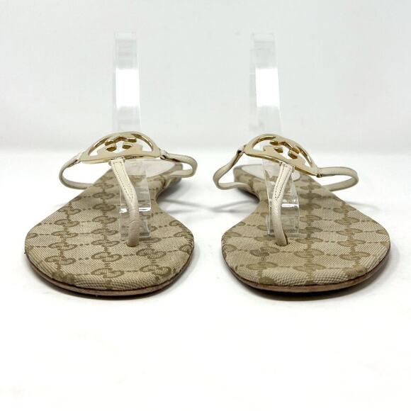Gucci Monogram Heart Logo Thong Sandals Beige Gold Size EU 38.5 - Picture 3 of 9